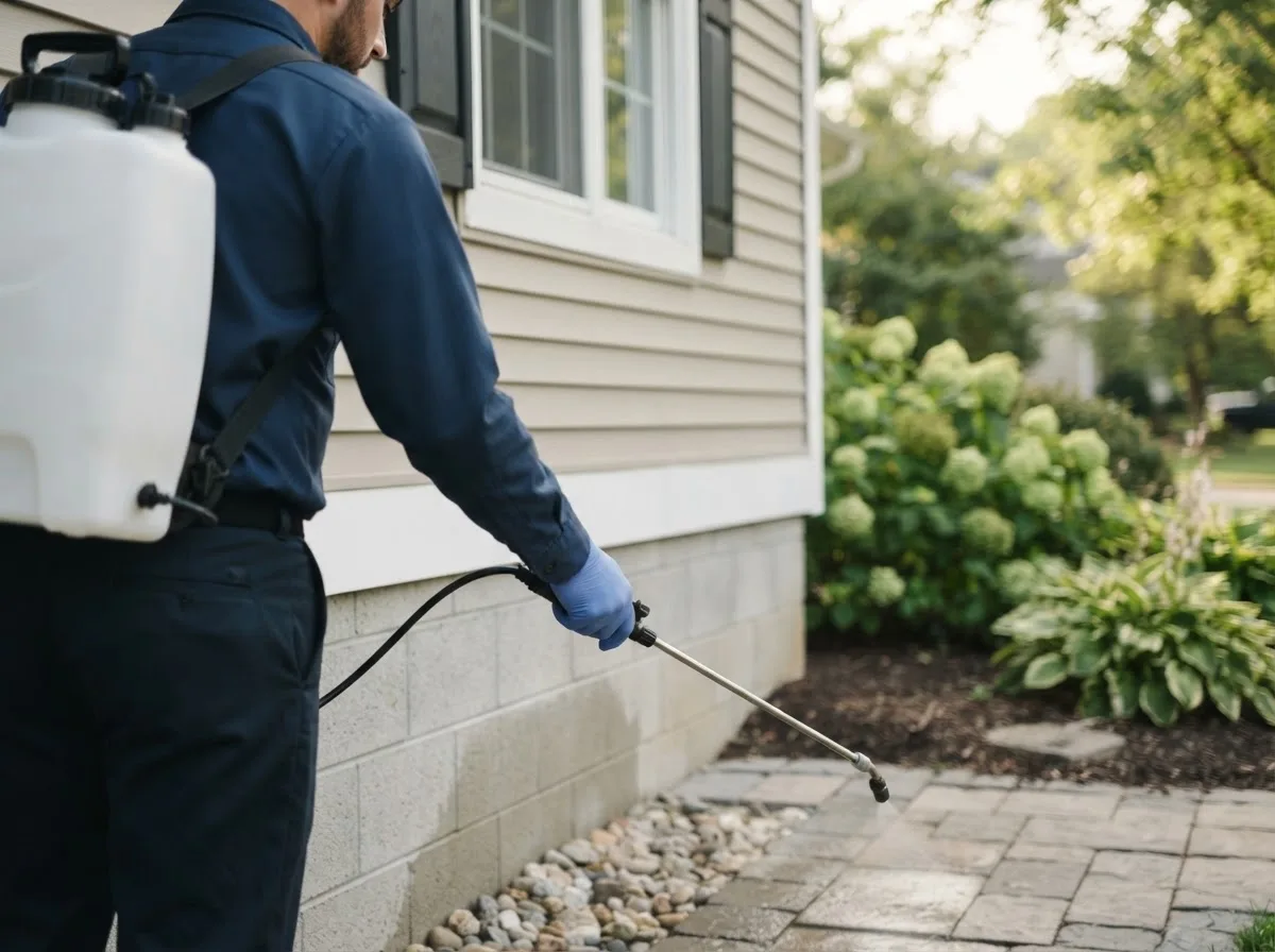 Pest control technician inspecting a home in Bridgeport, OH